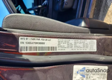 2021 Dodge Durango R/T из США, поврежденный, VIN 1C4SDJCT5MC805053